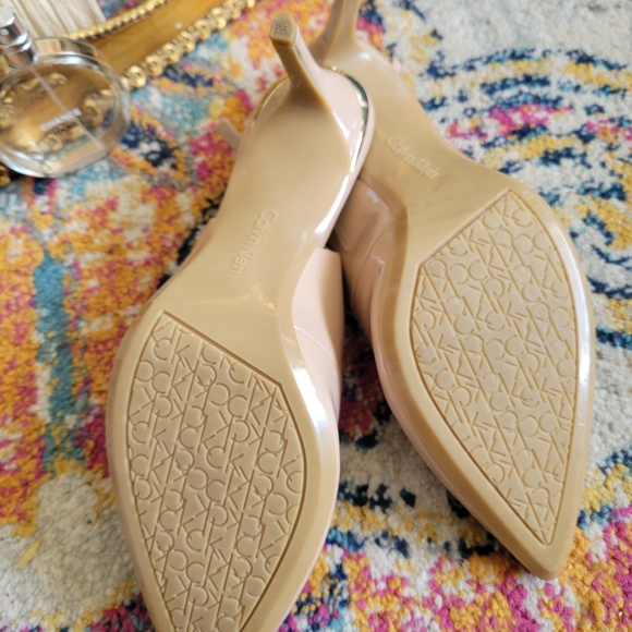 Calvin Klein Nude Patent Gala Slingback Heels - Picture 8 of 14